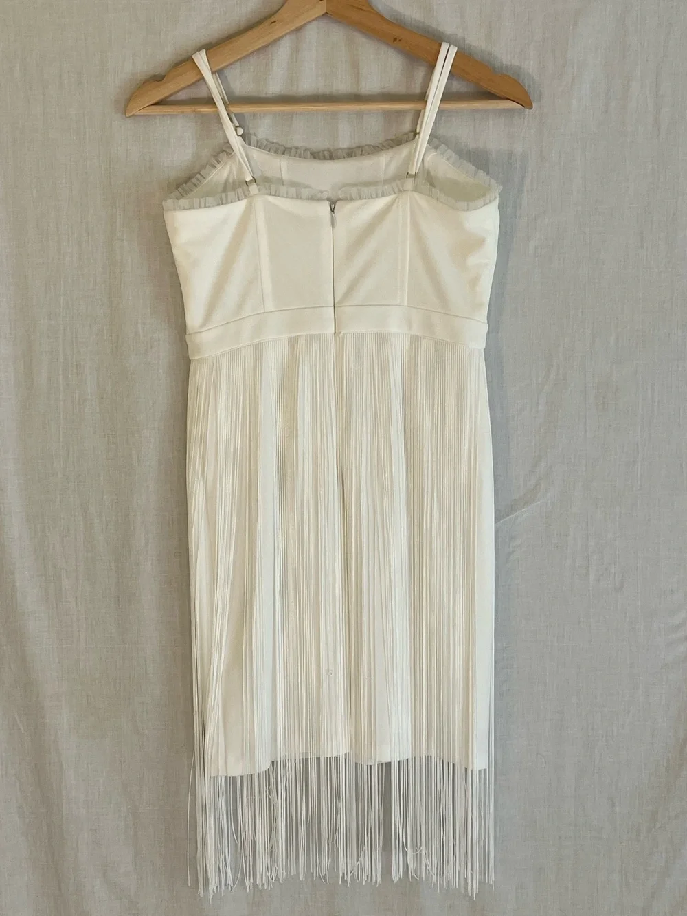 Cache White Fringe Mini Dress with Spaghetti Straps - Picture 2 of 5